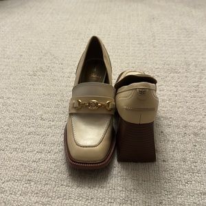 Sam Edelman size 6.5 white block heal loafers with gold details